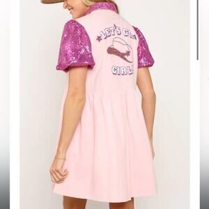 New ▶️ PEACH LOVE ◀️ “Let’s go Girls” Pink Sequin Dress. Medium